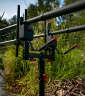 Close up of JAG prolite black bank sticks with bite alarms