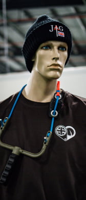 Mannequin wearing JAG t-shirt & beanie hat