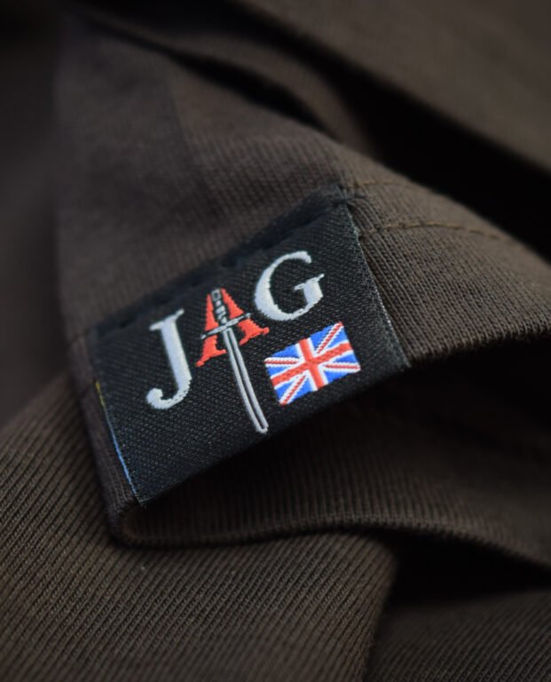 Close up of label on JAG tshirt