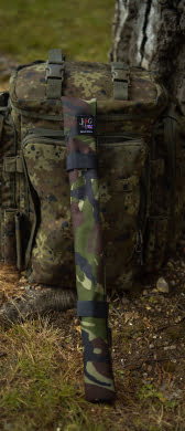 Camo self take stick sleeve on top of bag