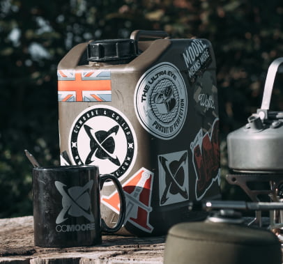 JAG stickers on water can